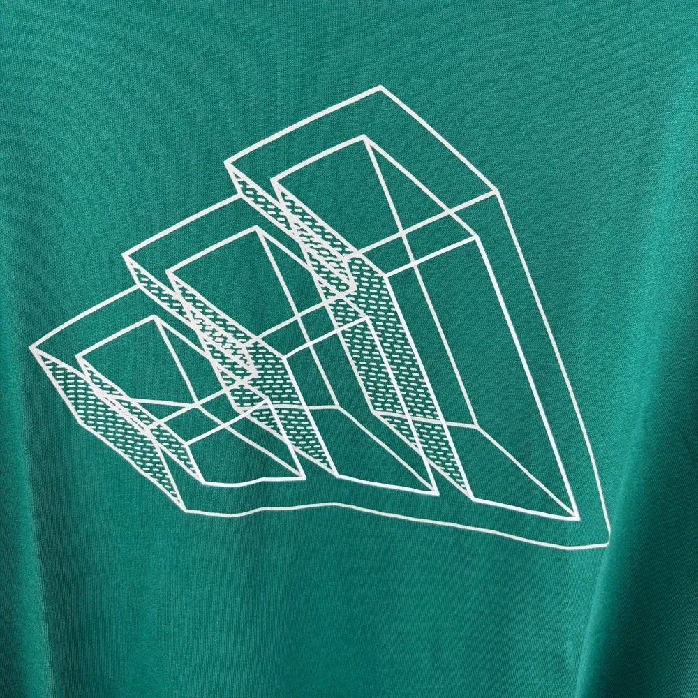 Adidas M T Fill‎ Tee Collegiate Green Geometric Graphic Retro Large 100% Cotton